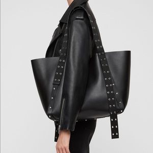 Allsaints Sid East West Grommet & Stud Leather Tote